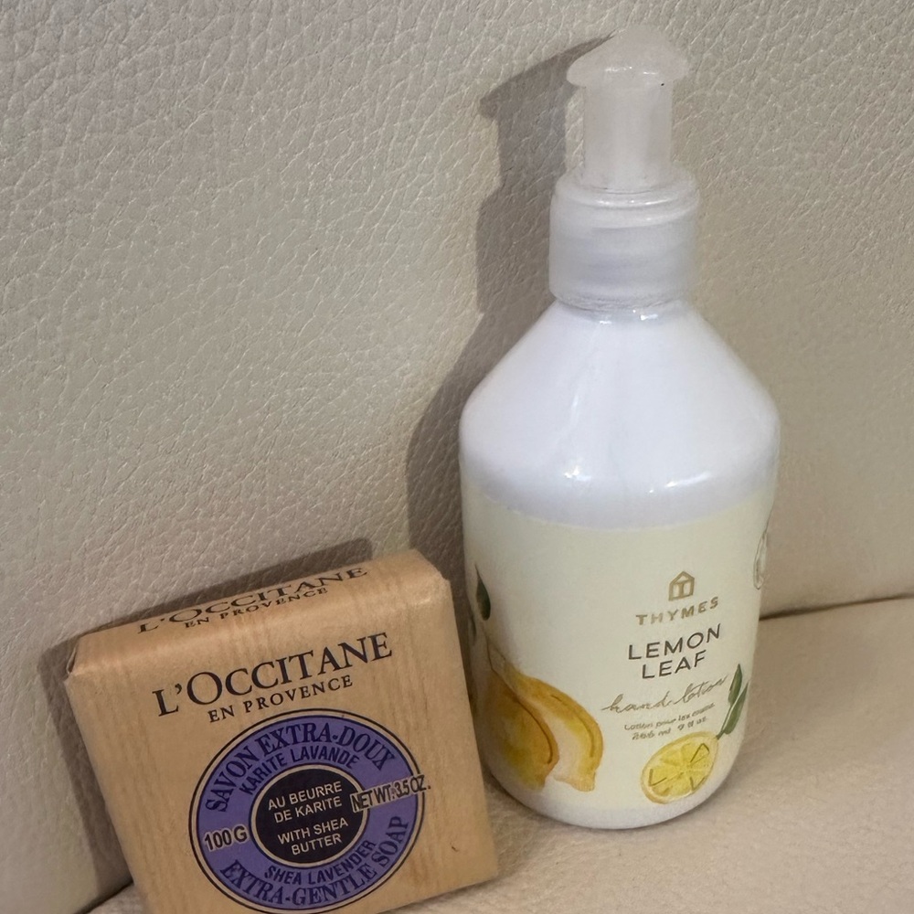 Thymes Lotion NWT Lemon Leaf Pump & L’Occitane Shea Lavender Bar Soap Set - Picture 3 of 5